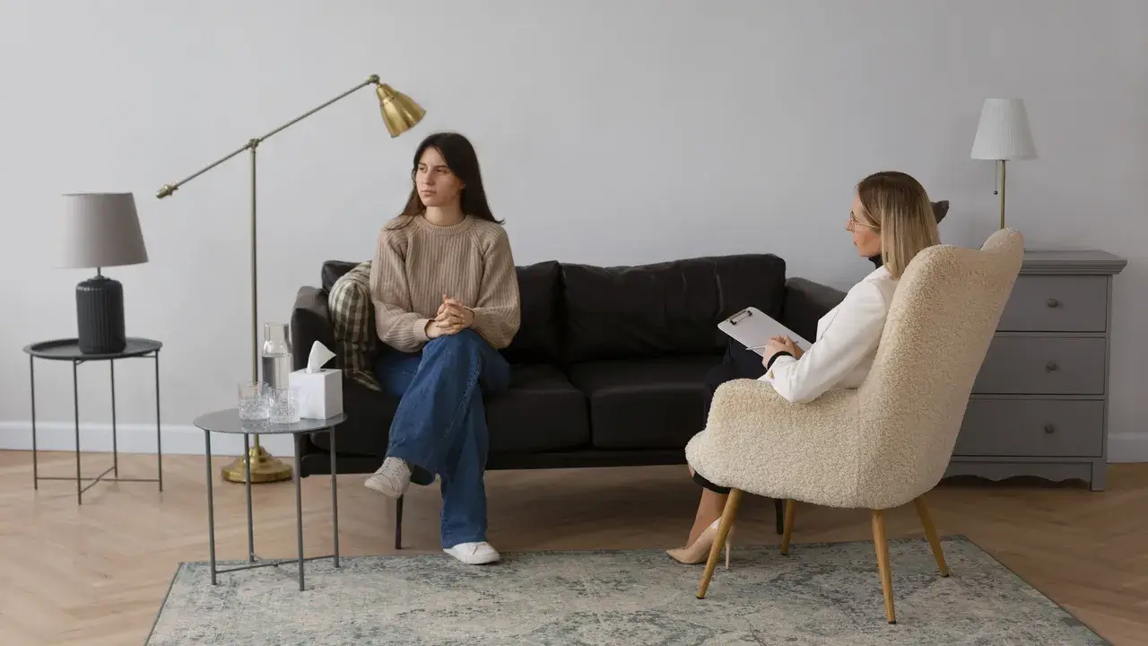mujer en consulta psicológica con su terapeuta