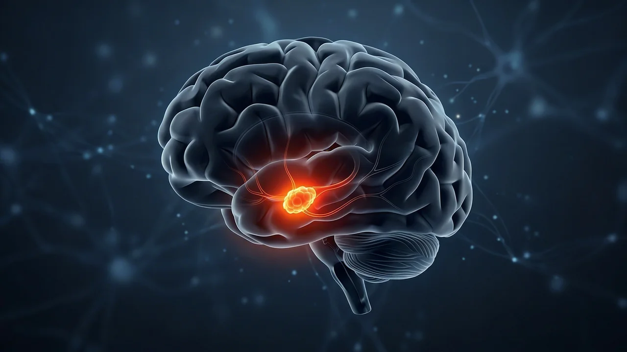 Un cerebro en el cual la zona de la amígdala está iluminada.