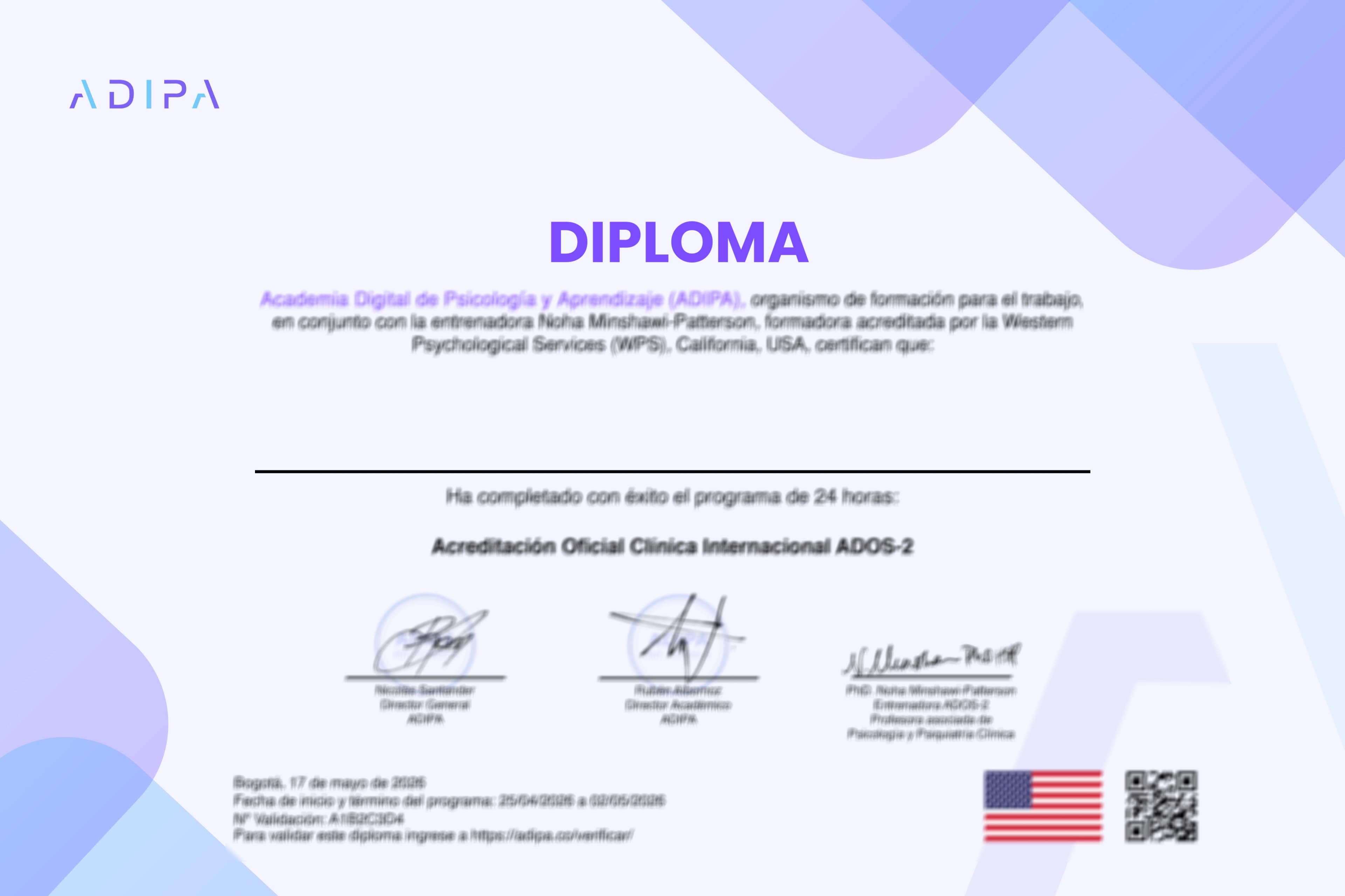 Ejemplo del certificado del programa