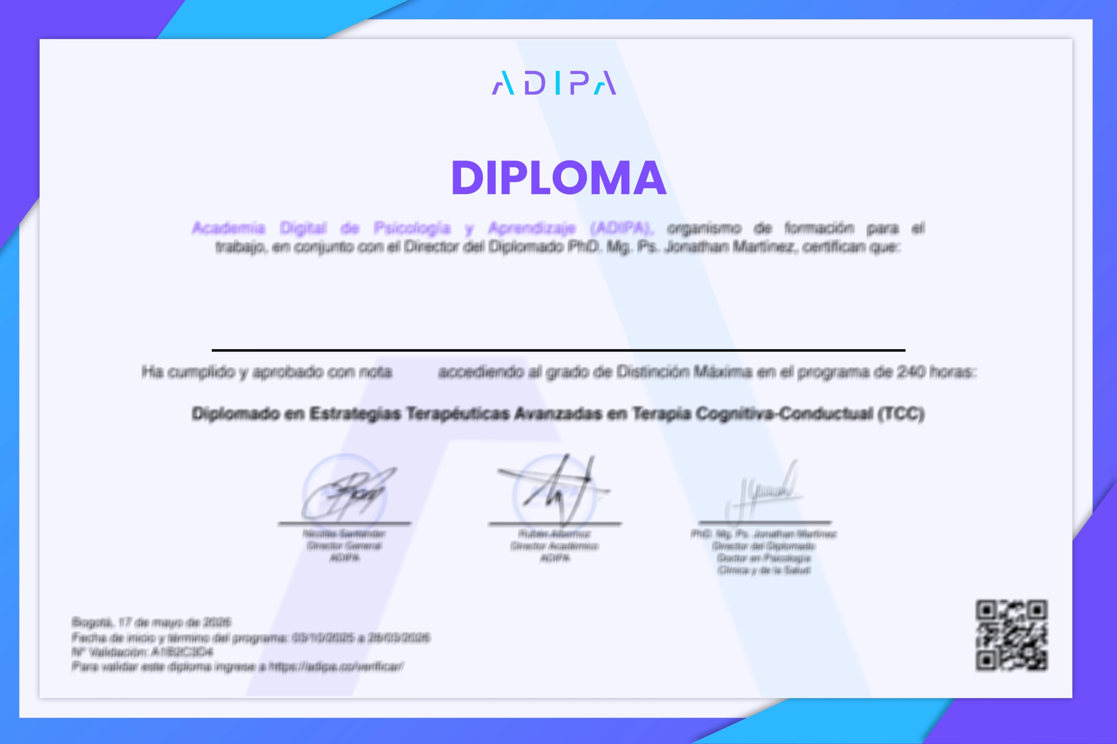 Ejemplo del certificado del programa